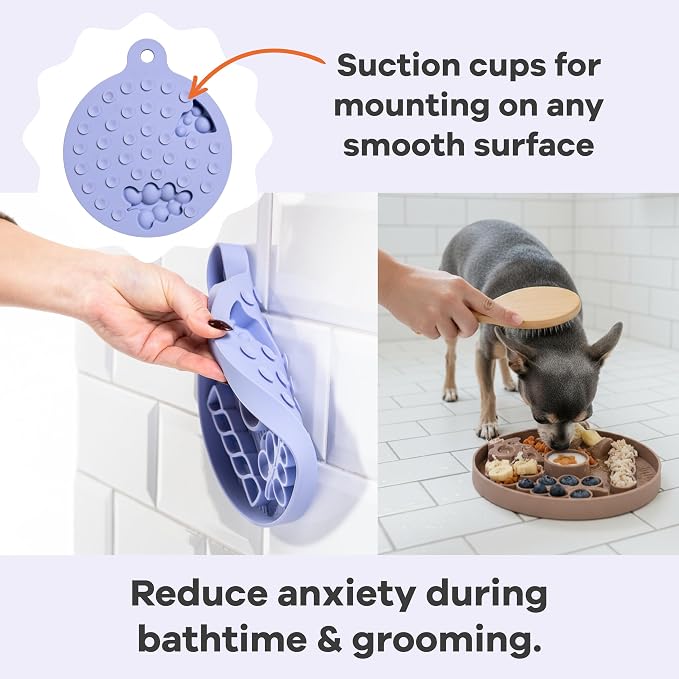 Awoo Smorgasboard - Silicone Dog and Puppy Lick Mat and Slow Feeder with Suction Cups - Non-Slip, Dishwasher Safe Pet Dish - Extends Mealtime for Fast Eaters - for Wet & Dry Food (Misty Blue)