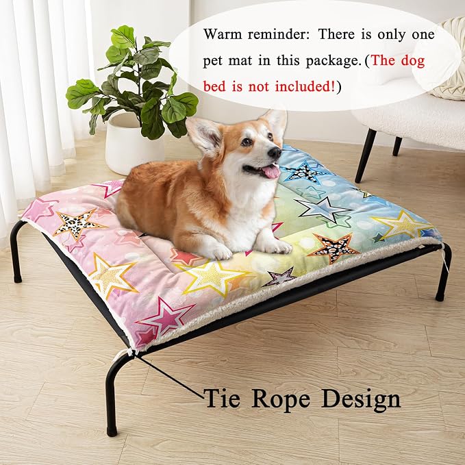 HOSIMA Star Pattern Pet Bed Mat,Fuzzy Washable Pet Crate Pad,Soft Cozy Dog Sleeping Mat,Plush Pad Suitable for Medium Dog Bed,38L*32W Inch,Colorful.