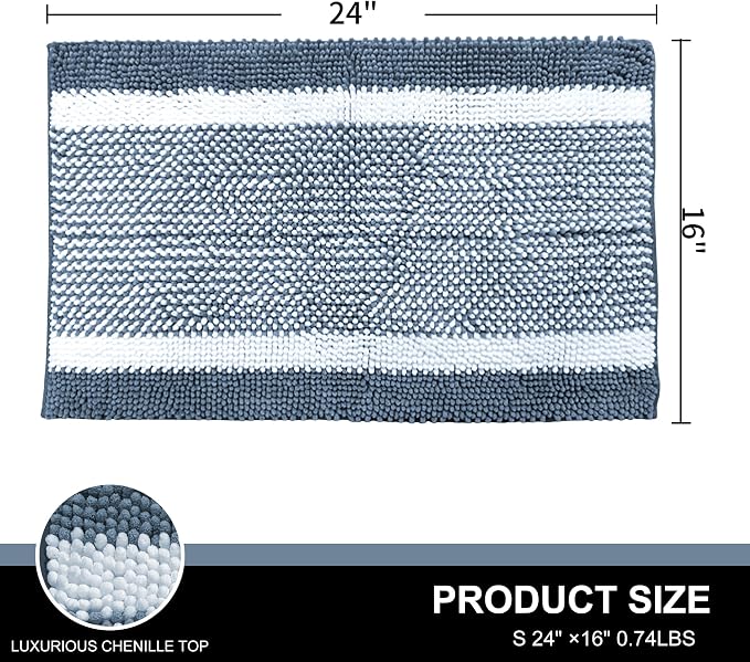 Dog Door Mat for Muddy Paws - Absorbent Quick-Dry Non-Slip Washable Chenille Pet Rug, Indoor Entryway Mat for Front Door & Crate (Blue White, 24" L*16" W)