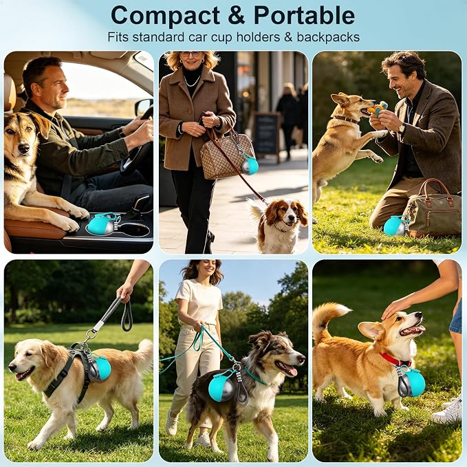 2 in 1 Dog Water Bottle with Bowl, 10oz Stainless Steel Travel Pet Water Dispenser, No-Spill Leak-Proof Design with Silicone Bowl, Compact Pet Drinking Bowl for Puppies Outdoor (Blue)