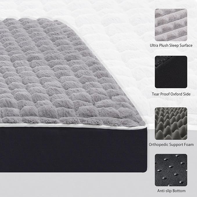 Orthopedic Rabbit Plush Cover Dog Bed,Jumbo XXXL Large Sized Dog 54''X42''x4'' Soft Waterproof Egg Foam Pet Crate Beds Mat or Kennel Pads with Removable Washable Cover,Non-Slip Bottom,Grey