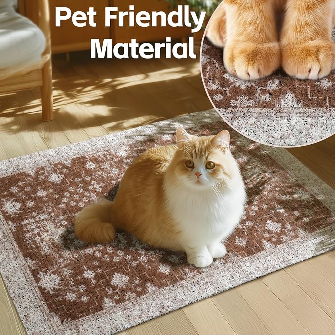 Cat Litter Mat Litter Trapping Mat, 40"x30" Waterproof Urine Proof Litter Box Mat Catcher Mat Non-Slip Washable for Kitty Kitten, Brown