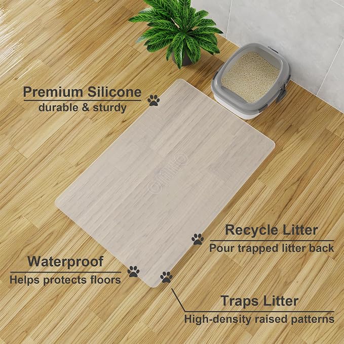 OHMO XXL Cat Litter Mat, 37.5x25.2 Semi Transparency, Premium Silicone Rubber, Waterproof & BPA-Free, Traps Litter, Easy to Clean, Keeps Floors Tidy