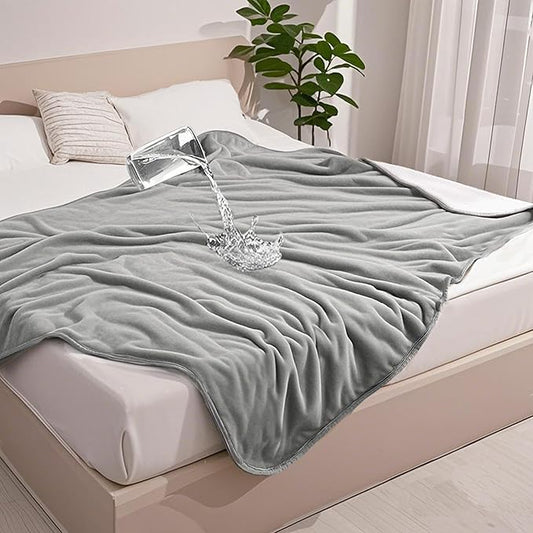 gogobunny Waterproof Bed Blanket, Reversible Sherpa Fleece Throw Blanket for Dog Puppy Cat, Furniture Cover Protects Bed Couch Sofa from Liquid Pee and Pet Fur (Grey, 90x90 inches)