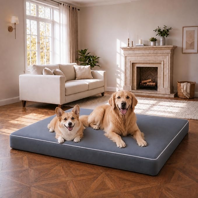 Orthopedic Dog Mat, 100% Waterproof 28D Foam Bed, Washable | High-density egg-crate foam, Short Plush, Sherpa Fleece, Orthopedic Joint Support, Machine Washable