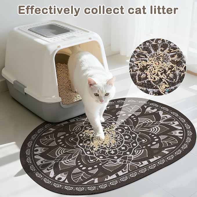 Glittme 33"x22" Cat Litter Mat with Mesh Design - Non-Slip & Waterproof Litter Trapping Pad for Litter Box Soft Texture for Pets,Dark Brown