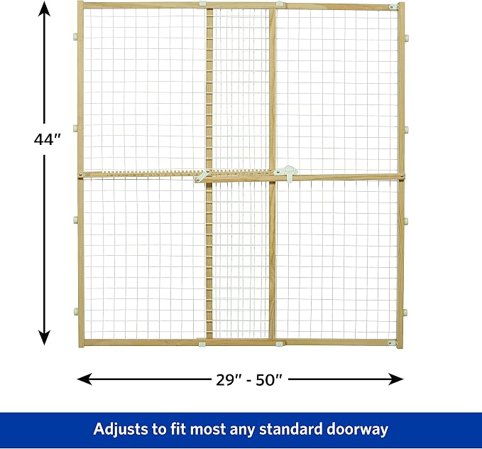 MidWest Homes for Pets Wire Mesh Pet Safety Gate, Dog Gate Expands From 29 - 50 Inches Wide, 44 Inches Tall, Wood, Powder Coated Wire