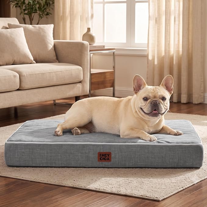 EHEYCIGA Medium Memory Foam Dog Crate Bed Washable, 30x20Inch, Grey | High Density Egg Crate Foam, Waterproof Liner, Removable Easy Clean Cover, Non-Slip Bottom, Fits Crate, Floor and Sofa