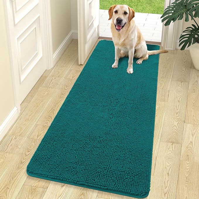 OLANLY Dog Door Mat for Muddy Paws 70x24, Super Absorbent Chenille Mud Mat | Lake Blue, Absorbs Moisture and Dirt, Non-Slip Machine Washable Doormat, Quick-Drying Indoor Entryway Floor Carpet for Dogs