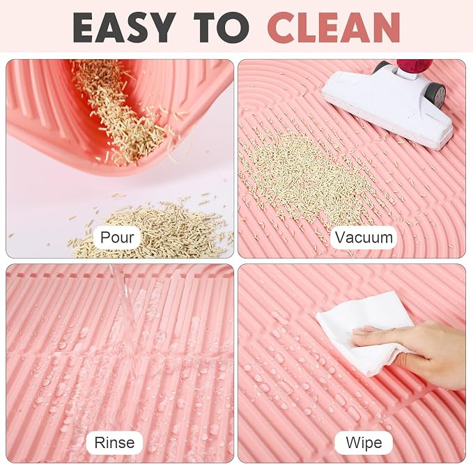 Pink 40"x 28" Cat Litter Mat Extra Large Waterproof Litter Box Mat Kitten Pet Trapping Rug Pad Easy to Clean Trapping Pad to Keep The Floor Clean for Multiple Pets Indoor Floor
