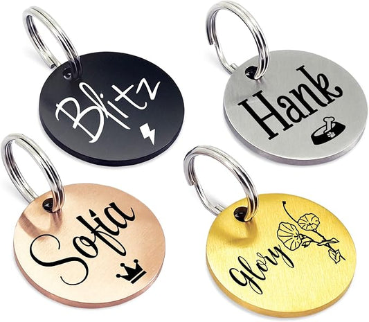 Ultra Joys Personalized Dog Tags for Pets - Durable Stainless Steel Customizable Dog Cat ID Tags - Dog Tags for Safety Optional Engraved on Both Sides -Round Shape Dog Tag Small Size, Black