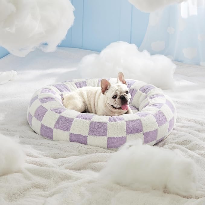 LE SURE Shown on TV Donut Medium Dog Bed - Round Cat Beds for Indoor Cats Calming Bed Present for Pets, Cute Modern Home Decor Beds with Jacquard Shaggy Plush & Anti Slip Bottom, 30 Inch, Purple