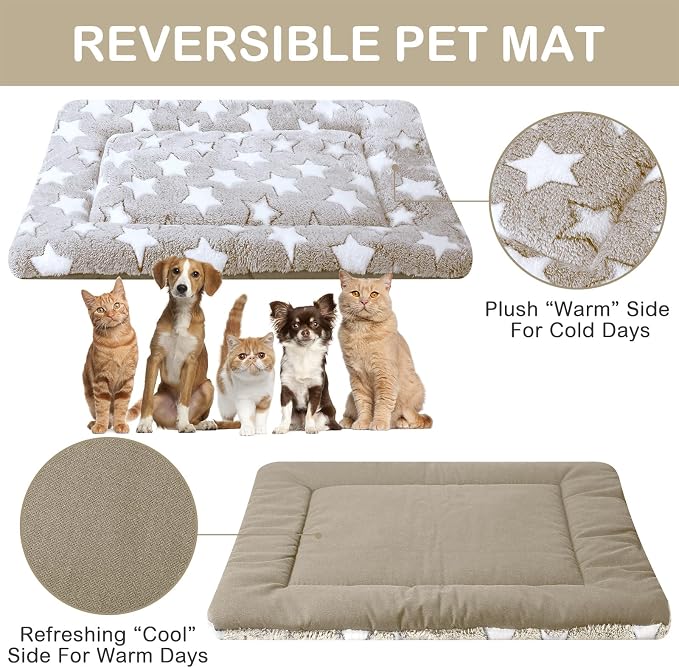 4 Pcs Dog Crate Pads Soft Warm,20 x 30 x 1.6 Inch,Star,Apricot | Ultra Soft Warm Washable Anti-slip Kennel Bed Mat for Pets,Reversible Replaceable,for Small Medium Large Dogs and Cats