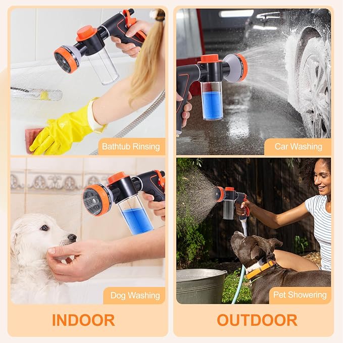 Dog Washing Hose Attachment for Pet Bathing with Black 3 Way Shower Diverter, Dog Wash Hose Nozzle Shampoo Sprayer for Pet Grooming Shower, Dog Shower Attachment for Bathroom
