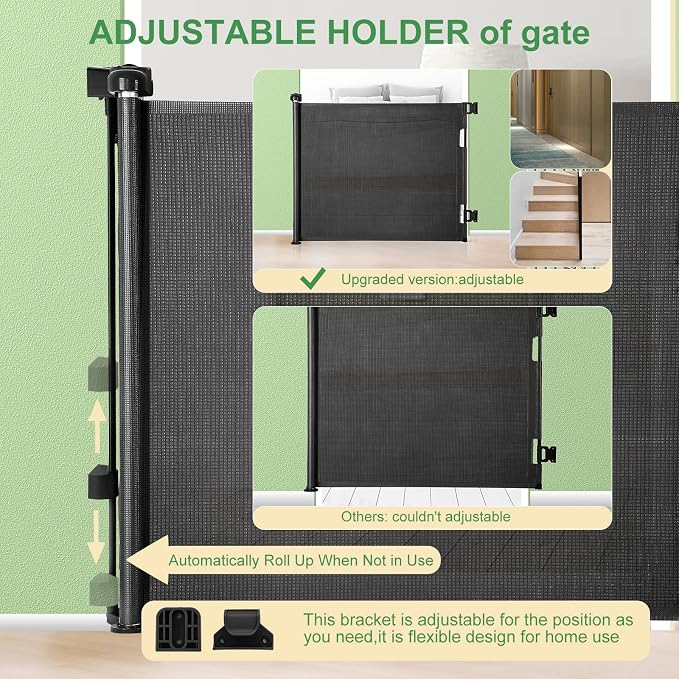 Retractable Baby Gate for Stairs & Doorways, 33" Tall Extends to 55" Wide | Extra Wide Safety Kid Pet Gate, Mesh Dog Gate for Indoor,Outdoor, Hallways One-Handed Operation, Easy Install(33”x55”- Black)