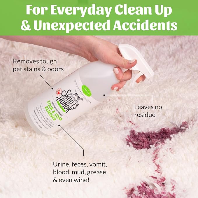 SKOUT'S HONOR Pet Stain and Odor Remover, 35 oz | Professional-Strength Home and Carpet Cleaner for Dog Urine, Poop, Mud, Sweat and Pet Messes, Plant-Powered BioKore Formula