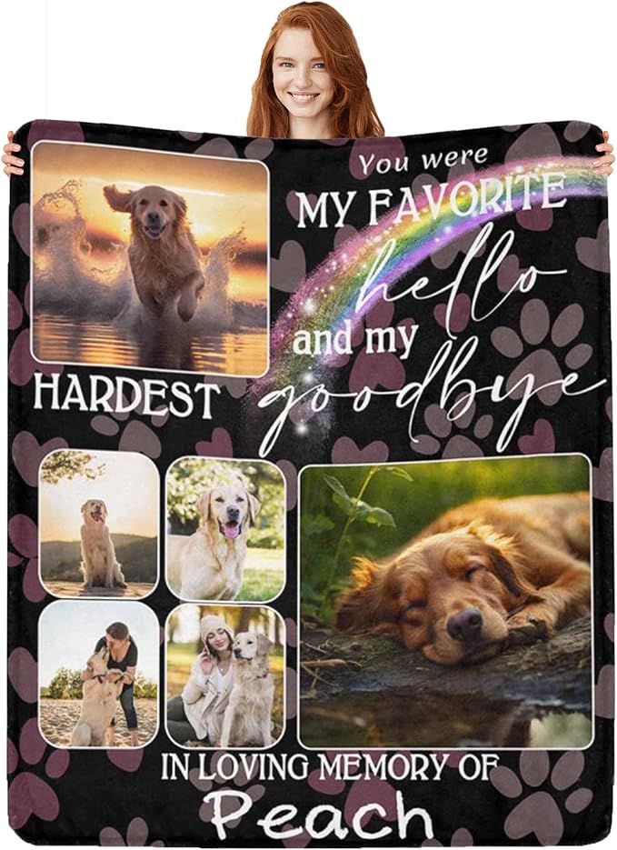 Personalized Dog Blankets with Photos Custom Dog Blanket with Pictures - Customized Pet Memorial Blanket Gifts for Loss of Dog, Loss of Pet Remembrance Gift, in Loving Memory Blanket for Dog Lover X