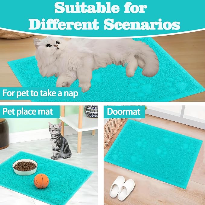 Darkyazi Cat Litter Box Mat for Floor Litter Trapping Mat Non-Slip Backing, Scatter Control, Easy Clean, Water Resistant, Soft on Paws (15.75" x 11.75",Lake Blue)