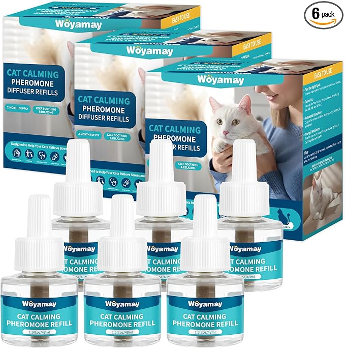 Woyamay Cat Calming Diffuser Refills for Cats Relieve Anxiety & Stress | 6-Month Supply Cat Pheromones Calming Diffuser Refills for Cats, Cat Pheromone Diffuser Refills (Fits All Common Diffuser)