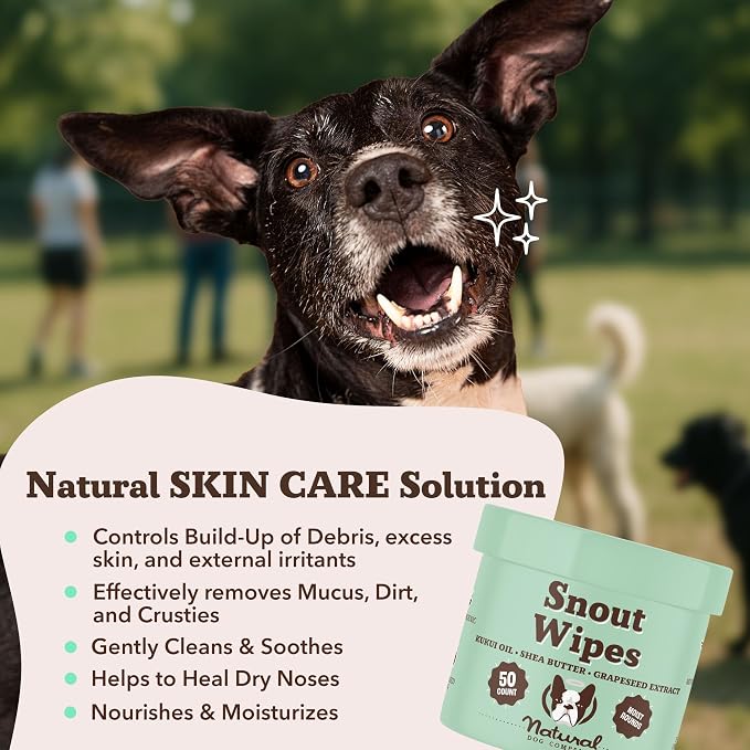 Natural Dog Company Snout Wipes for Dogs – Cleansing & Moisturizing Care for Dry, Cracked Snouts, Soothing Grooming Formula with Kukui Oil, 50 Count