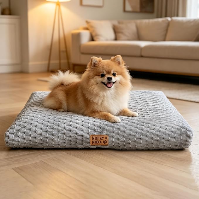 Dog Bed for Small Dogs Up to 30 lbs, 23" x 18"Plush Corduroy Pet Bed with Non-Slip Bottom, Washable Puppy Bed for Crate, Sofa or Travel (Grey)