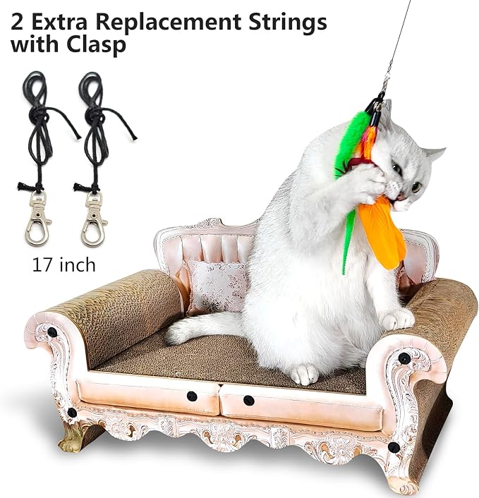 miwoowim Cat Toys Interactive for Indoor Cats, 2PCS Ultra-Long Teaser(50"+38")+9PCS Da Bird Feather Refills, Fishing Pole Toy,Retractable Cat Wand Toy and Feather Toys Refills Attachment Replacement