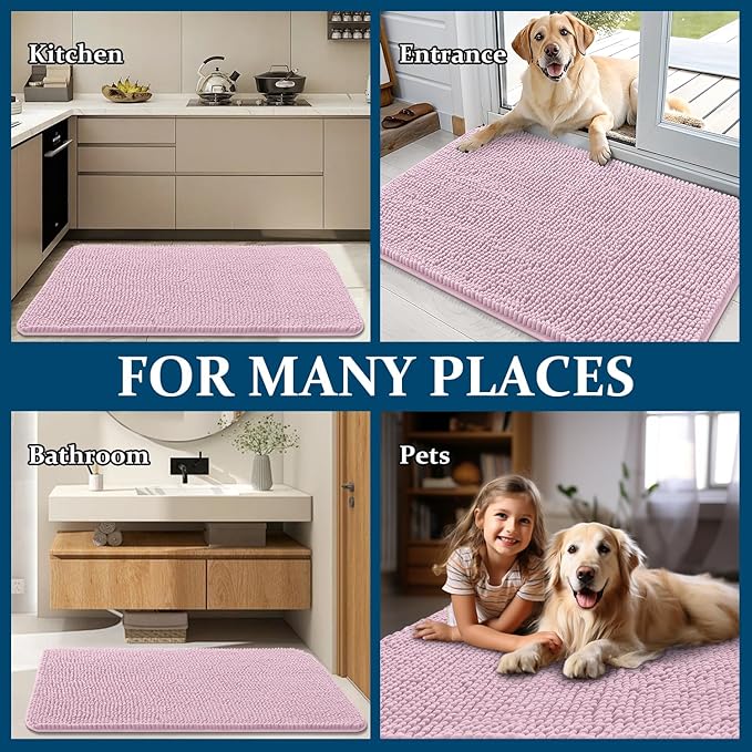 OLANLY Dog Door Mat for Muddy Paws 47x20, Super Absorbent Chenille Mud Mat | Dusty Rose, Absorbs Moisture and Dirt, Non-Slip Machine Washable Doormat, Quick-Drying Indoor Entryway Floor Carpet for Dogs