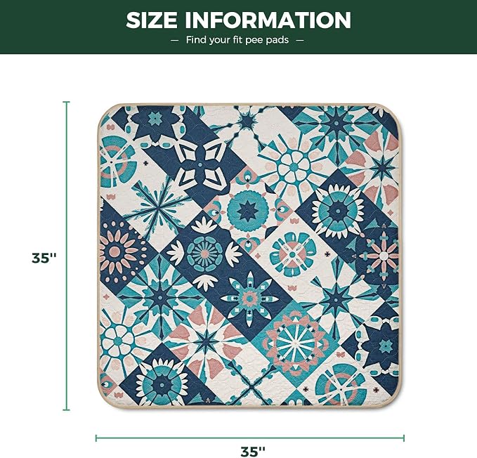 FXW Washable Pee Pads for Dogs, Super Absorbent, 35" Square, 2 Packs | Machine washable, Non-slip backing