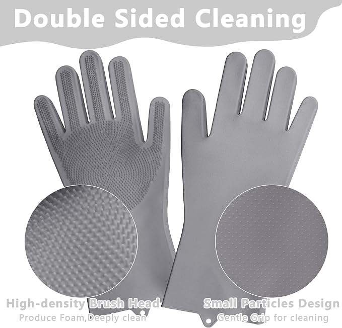 Pet Grooming Gloves—Dog Washing Gloves with High-Density Teeth | Dog Bath Scrubber with Enhanced Five Finger Design, Silicone Gloves for Dogs and Cats Bathing, Massage (Gray)