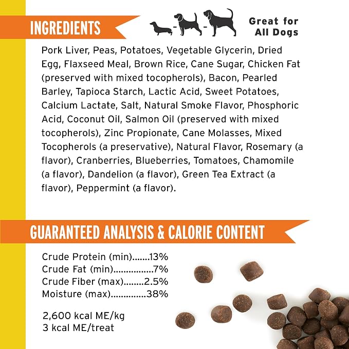 Pet Botanics Training Rewards Soft & Chewy, Bacon Flavor, 20 oz, 500 Treats | 20 oz. Pouch with 500 Treats Per Bag, High-Value Reward for Training, Pork Liver and Real Bacon