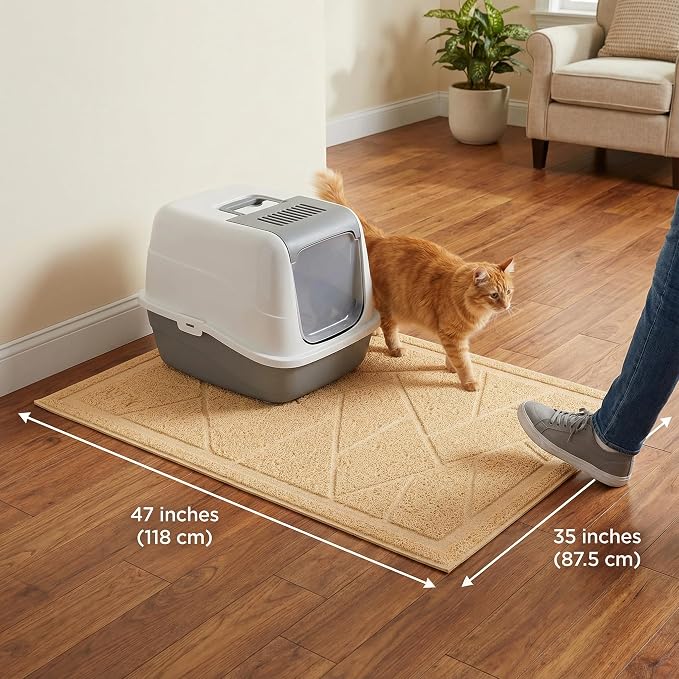 Cat Litter Box Mat, Kitty Premium PVC Pad, Durable Trapping Rug, Phthalate Free, Urine-Resistant, Scatter Control, Mosaic, XXL 47 x 35 Inch, Beige