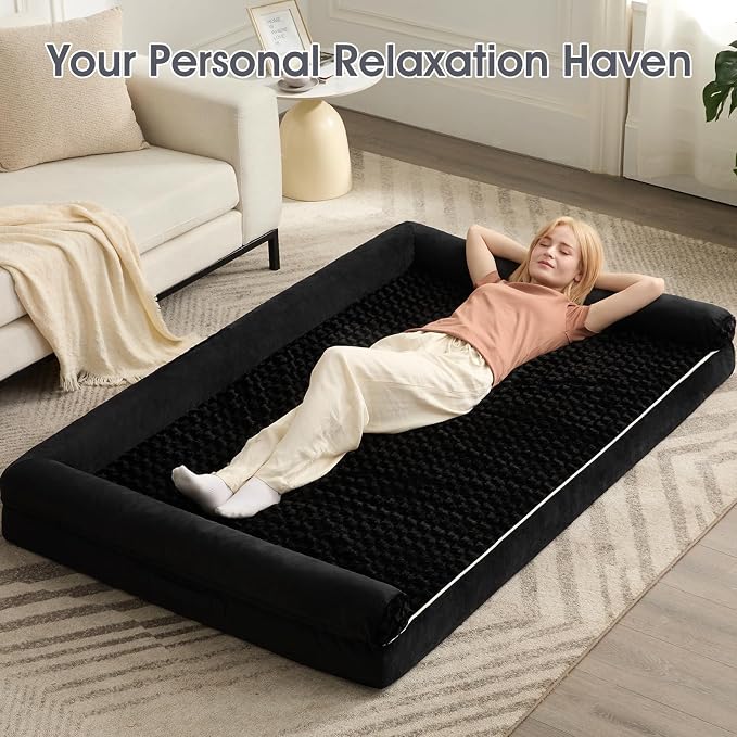 BFPETHOME Orthopedic Washable Human Dog Bed for Adult & Dog Cozy Sleep | Human Size Waterproof Big Soft Pet Couch Bed for Adult & Dogs Relax with Removable Cover Supportive Foam Black 71x46 Inch