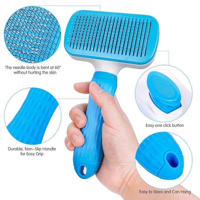 Dog & Cat Brush, Self Cleaning Slicker Brush for Pets Shedding | 1 Click Clean,Lightweight,Massaging Particles,Soft Non-slip Handles,For All Furry Animls