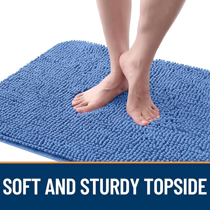 OLANLY Dog Door Mat for Muddy Paws 48x30, Super Absorbent Chenille Mud Mat | Cornflower Blue, Absorbs Moisture and Dirt, Non-Slip Machine Washable Doormat, Quick-Drying Indoor Entryway Carpet for Dogs