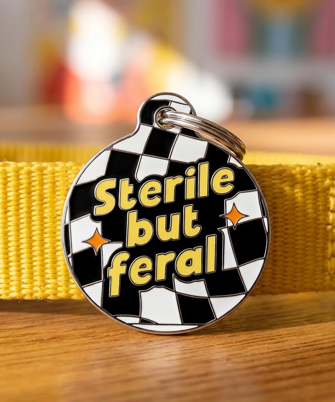 Bad Tags Personalized Dog and Cat ID Tags in 25+ Designs and 2 Sizes - 5 Lines of Custom Engraved Text - Funny Cute Personalized Pet Tags (Sterile But Feral, Large (1.25 inch))