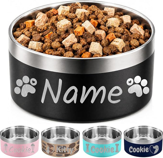 18OZ Personalized Dog Bowl Laser Engraved Custom Pet Name 18/32/42/64 oz No Slip Stainless Steel Insulated Bite-Resistant Food Water Dishes-Black