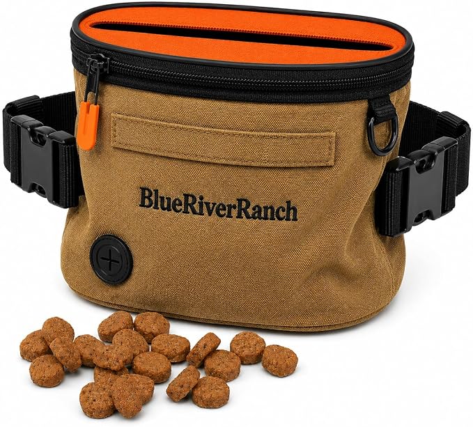 Dog Treat Pouch, Auto-Close One-Hand Access Training Treat Bag with Adjustable Waist Belt, Hands-Free Reward Pouch for Dog Training, Walking, Hiking & Obedience