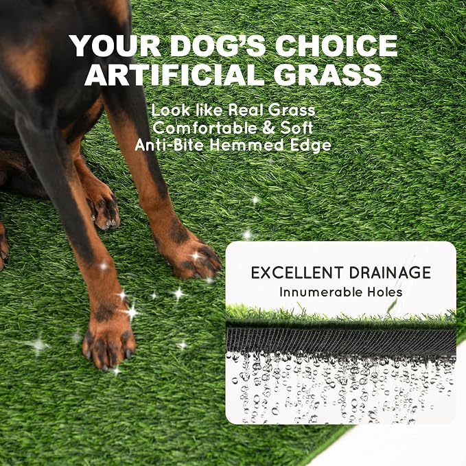 HQ4US 4LEGS Dog Grass Pad with Tray Small 23" x 16", Dog Puppy Litter Box with Odor Free Artificial Grass Pee Pads for Dogs Potty Tray with Hemmed Edge, Realistic for Indoor Balcony