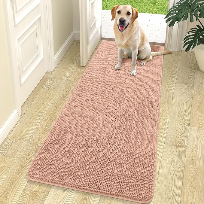 OLANLY Dog Door Mat for Muddy Paws 70x24, Super Absorbent Chenille Mud Mat | Peach, Absorbs Moisture and Dirt, Non-Slip Machine Washable Doormat, Quick-Drying Indoor Entryway Floor Carpet for Dogs