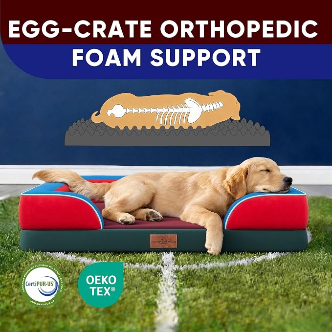 Comfort Expression Orthopedic Dog Bed for Extra Large Dogs with Bolster | Waterproof Dog Couch Bed with Washable Cover & Non-Slip Bottom, Supportive Egg Crate Foam XL Pet Bed, 45x35 Inch