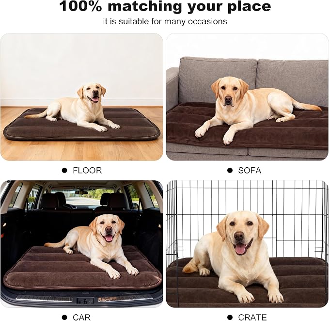 pobopobo Dog Crate Pad, Ultra Soft & Anti-Slip Kennel Mat, Secure Fit for Metal Crates & Dog Cages, Washable Cozy Bed for Small Medium Large Dogs (Dark Brown, L(34"*20"*1.5"))