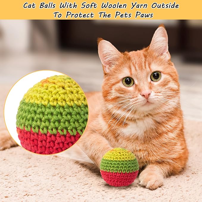 Retro Shaw Cat Toys Balls, Yarn Cat Ball with Bell Inside, Interactive Kitten Toys for Indoor Bored Cats, Handmade Crochet Kitty Ball 6 Pack