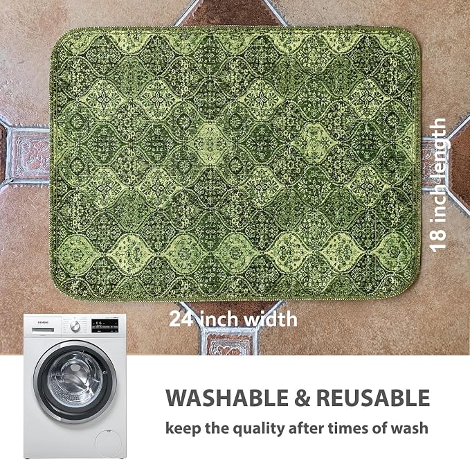 nunubaby Washable Pee Pads for Dogs, Stylish, Non-Slip and Leak-Proof Pee Pads. Reusable Potty Pads for Dogs for Crates and Floors.(Green/Multi,18" x24" )