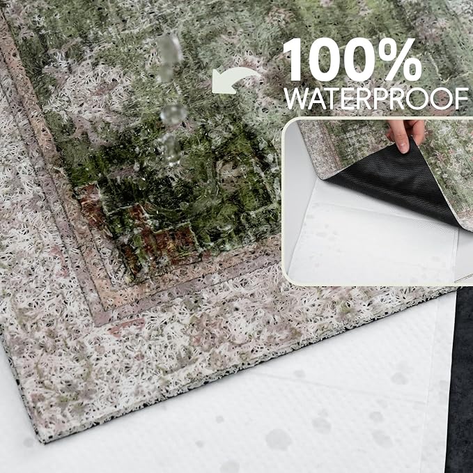 Cat Litter Mat Litter Trapping Mat, 33"x22" Waterproof Urine Proof Litter Box Mat Catcher Mat Non-Slip Washable for Kitty Kitten, Green