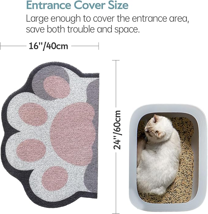 Cute Cat Litter Mat 24”x16”, Litter Box Mat, Litter Trapping Mat, Soft on Kitty Paws, Easy Clean, Anti Slip, Pet Accessories, Door Floor mats - White Pink60*40