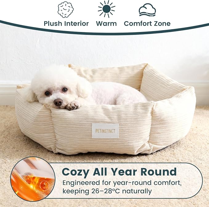 Cat Bed, 22 Inch Washable Corduroy Cat and Small Dog Bed with Removable Cover & Anti-Slip Bottom, Calming Comfort Pet Bed for Pets up to 15 lbs (Pink)