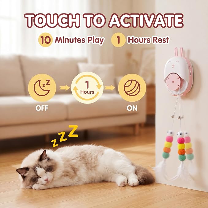 Interactive Cat Toys for Indoor Cats, USB Rechargeable Electric Teaser with Clip, Automatic Cat Toys to Self Play Enrichment Toy for Bored Kittens & Adult Cats (Pink)