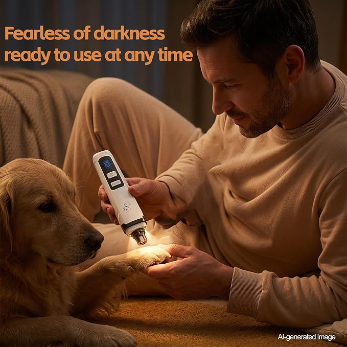 silent paws Dog Nail Grinder, 2-Speed Quiet Dog Nail Trimmer with Light | LCD Screen with Visible Battery Level，Pet Pro Grooming Tool for Small to Large Dogs & Cats