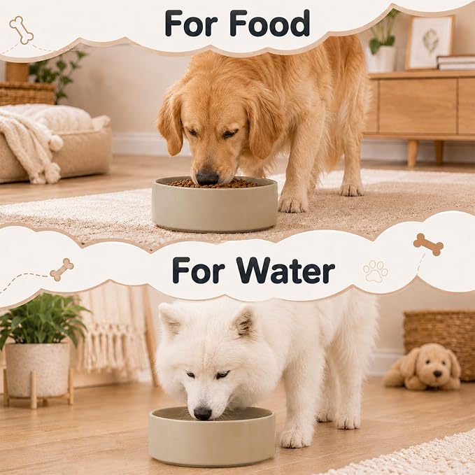 Havniva Ceramic Dog Bowls, Dog Food and Water Bowl Set, Dog Water Bowl | 8.3” Ceramic Dog Food Bowls with Non-Slip Rubber Base, Large Capacity, Dog Feeding Bowls for Large Dogs