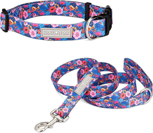 Lucky Love Dog - Easy Click Buckle Dog Collar with Leash Set Combo, Durable & Comfortable for Male & Female Dogs, Pet Collar for Large Dogs, Secure Fit - Zuzu Combo, XL